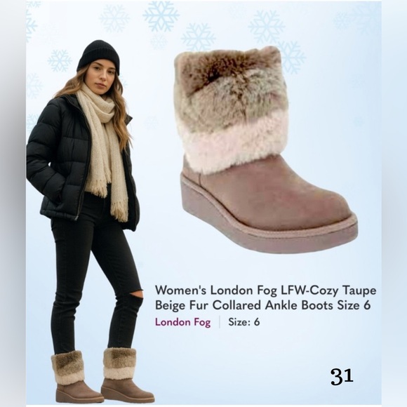 Women's London Fog LFW-Cozy Taupe
Beige Fur Collared Ankle Boots Size 6 - Picture 2 of 16